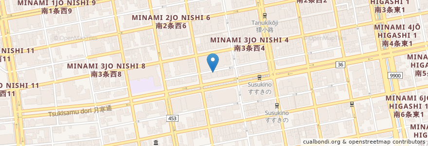 Mapa de ubicacion de えびかに合戦 en Japonya, 北海道, 石狩振興局, 札幌市, 中央区.