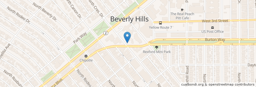 Mapa de ubicacion de Beverly Hills Bike Share en アメリカ合衆国, カリフォルニア州, Los Angeles County, ロサンゼルス, Beverly Hills.