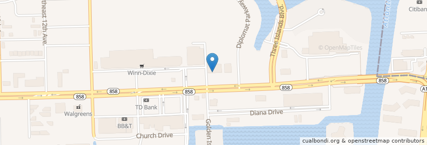 Mapa de ubicacion de The UPS Store en アメリカ合衆国, フロリダ州, Broward County, Hallandale Beach.