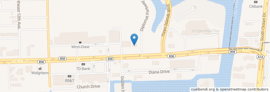 Mapa de ubicacion de City National Bank of Florida en アメリカ合衆国, フロリダ州, Broward County, Hallandale Beach.