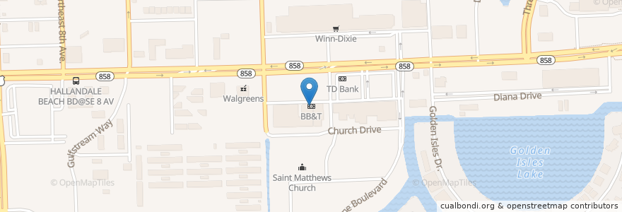 Mapa de ubicacion de BB&T en Stati Uniti D'America, Florida, Broward County, Hallandale Beach.