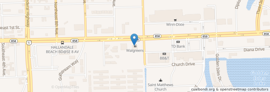 Mapa de ubicacion de Walgreens en United States, Florida, Broward County, Hallandale Beach.