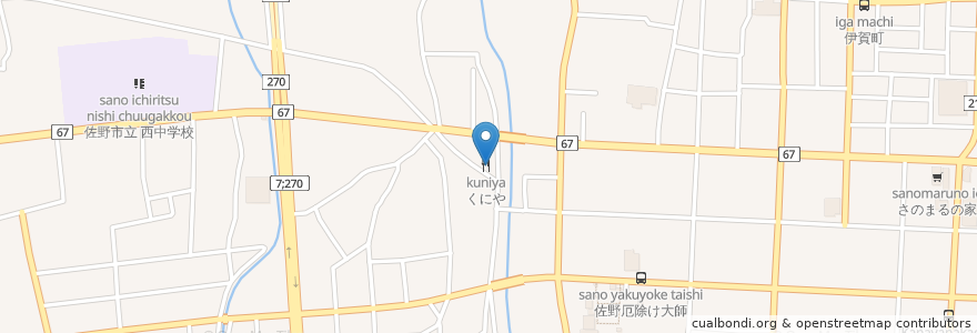 Mapa de ubicacion de くにや en 日本, 栃木県, 佐野市.