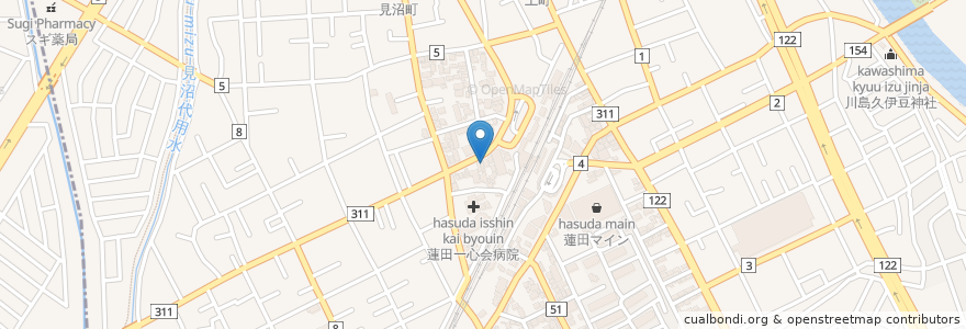Mapa de ubicacion de 和風楽麺四代目ひのでや en Japan, Präfektur Saitama, 蓮田市.