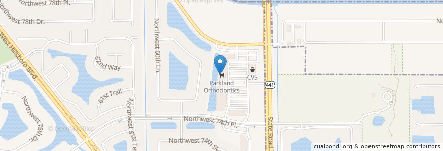 Mapa de ubicacion de Parkland Orthodontics en Vereinigte Staaten Von Amerika, Florida, Broward County, Parkland.