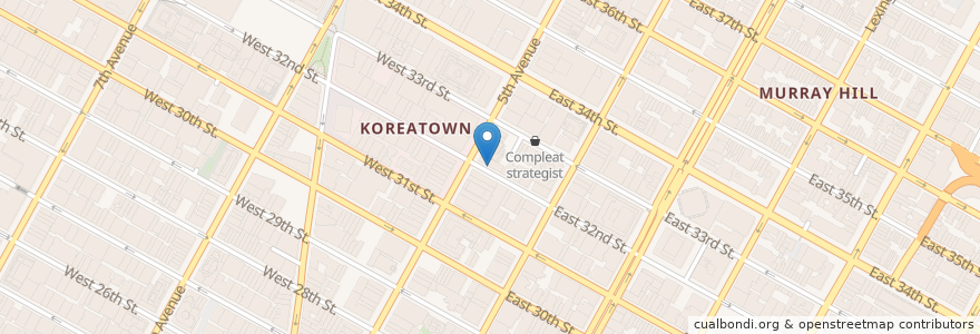 Mapa de ubicacion de Kang Ho Dong Baekjeong en 美利坚合众国/美利堅合眾國, 纽约州 / 紐約州, 纽约, 纽约县, Manhattan, Manhattan Community Board 5.