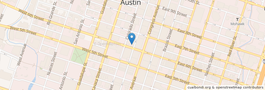 Mapa de ubicacion de Athenian Bar & Grill en 美利坚合众国/美利堅合眾國, 得克萨斯州 / 德克薩斯州 / 德薩斯州, Travis County, 奥斯汀 / 柯士甸.