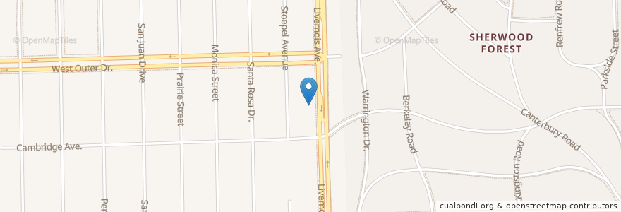Mapa de ubicacion de Kuzzos Chicken & Waffles Southern Cafe en ایالات متحده آمریکا, میشیگان, Wayne County, Detroit.