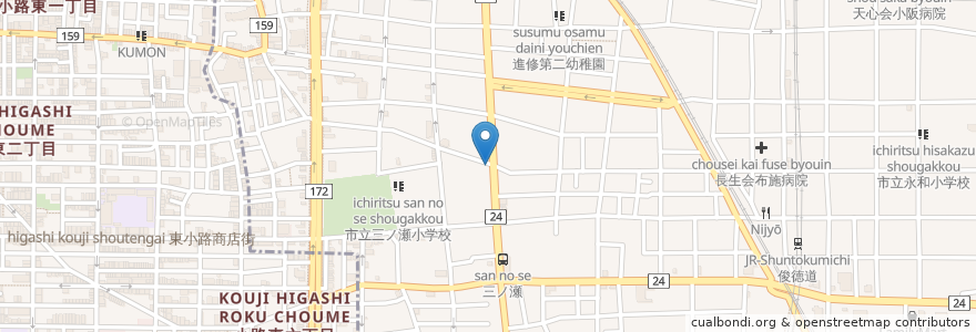 Mapa de ubicacion de 茶古夢 en Japonya, 大阪府, 東大阪市.