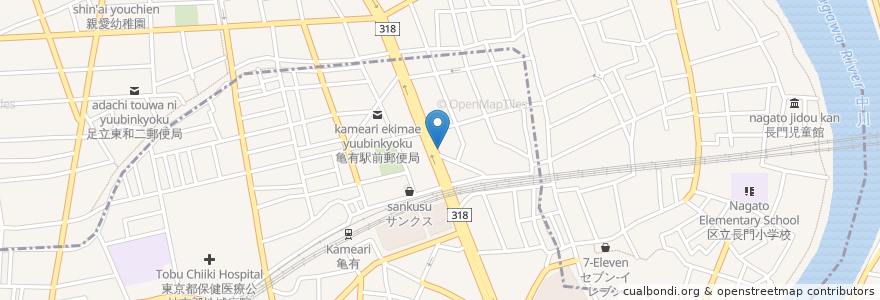 Mapa de ubicacion de 麺たいせい en Jepun, 東京都, 足立区.