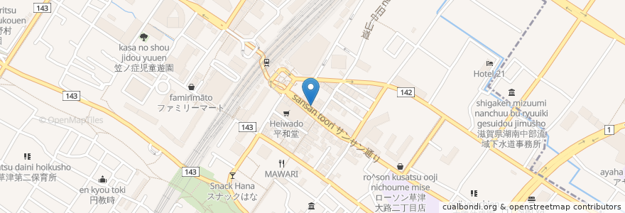 Mapa de ubicacion de くろまる en Japón, Prefectura De Shiga, 草津市.