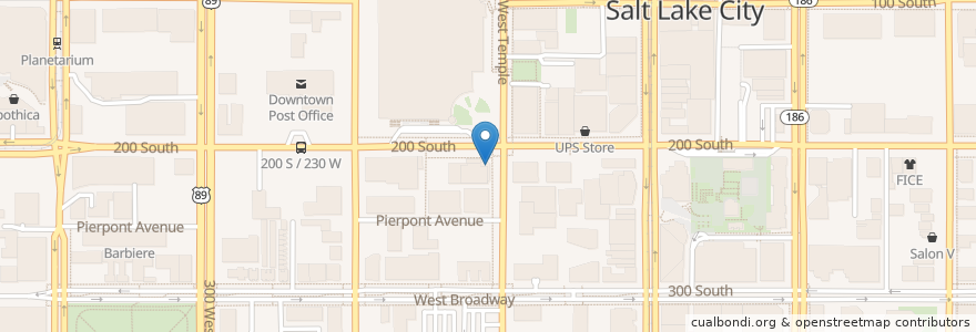 Mapa de ubicacion de Fat Jack's Burger Emporium en アメリカ合衆国, ユタ州, Salt Lake County, Salt Lake City.