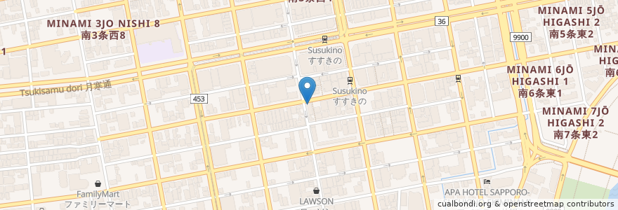 Mapa de ubicacion de すずらん en Giappone, Prefettura Di Hokkaidō, 石狩振興局, 札幌市, 中央区.