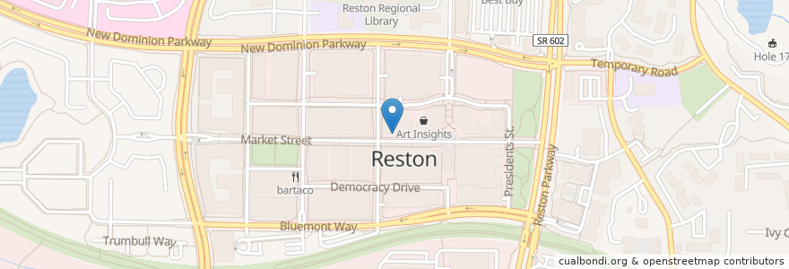 Mapa de ubicacion de Bow Tie Cinemas Reston Town Center 11 & BTX en Amerika Syarikat, Virginia, Fairfax County, Reston, Reston.