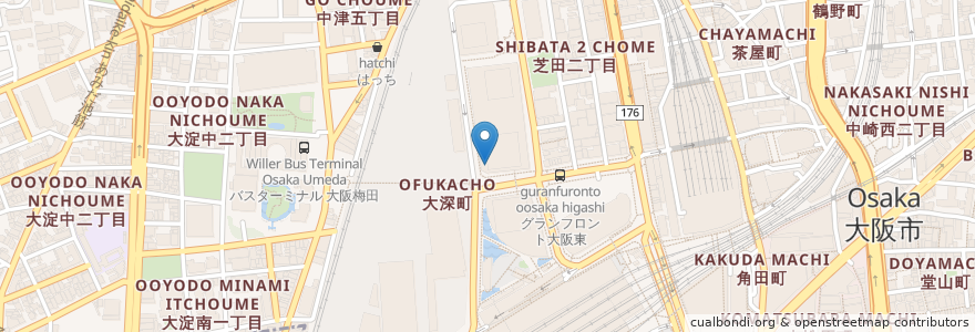 Mapa de ubicacion de ココカラファイン en 日本, 大阪府, 大阪市, 北区.