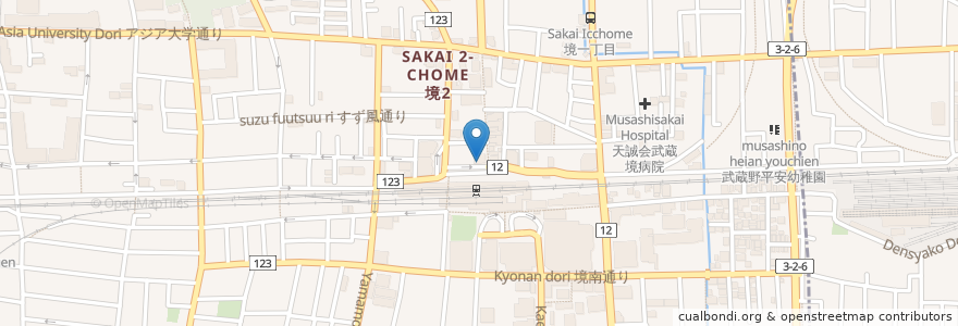 Mapa de ubicacion de らーめん横浜家系 en Japonya, 東京都, 武蔵野市.