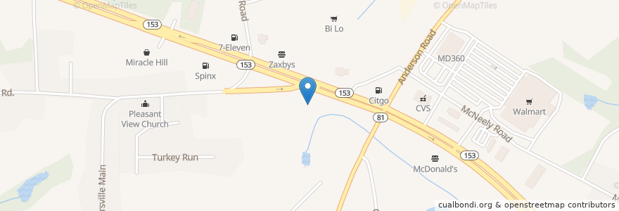 Mapa de ubicacion de Coyote Coffee Cafe en Amerika Birleşik Devletleri, Güney Karolina, Anderson County, Powdersville.