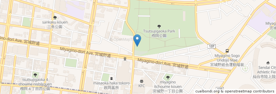 Mapa de ubicacion de 仙台榴ヶ岡市民センター en Japan, Präfektur Miyagi, 仙台市, 宮城野区.
