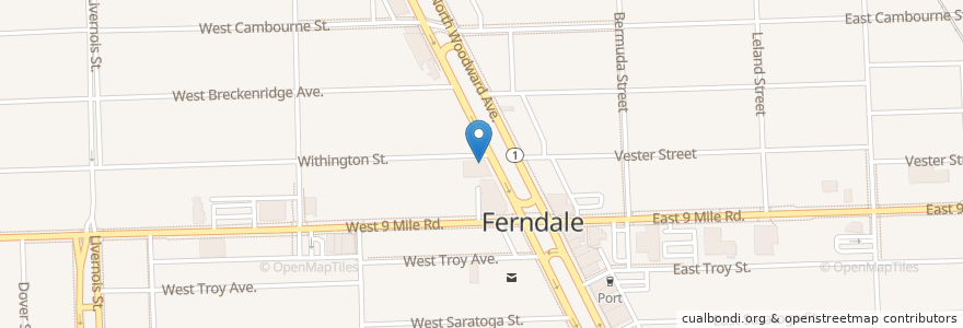 Mapa de ubicacion de Inyo Restaurant & Lounge en ایالات متحده آمریکا, میشیگان, Oakland County, Ferndale.