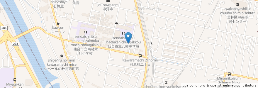 Mapa de ubicacion de 河原町病院 en 일본, 미야기현, 仙台市, 若林区.