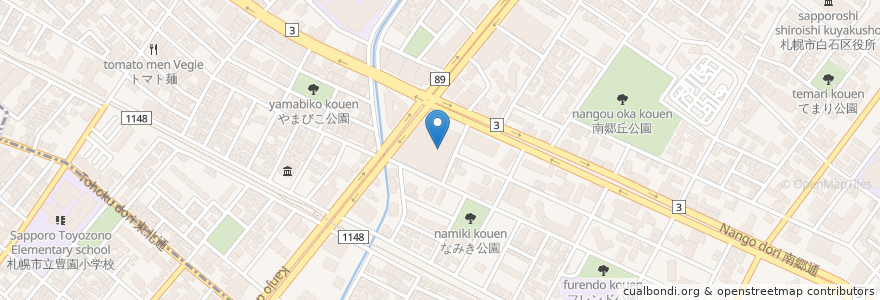 Mapa de ubicacion de 北海道銀行 白石区役所支店 en Japón, Prefectura De Hokkaidō, 石狩振興局, Sapporo, Distrito De Shiroishi.