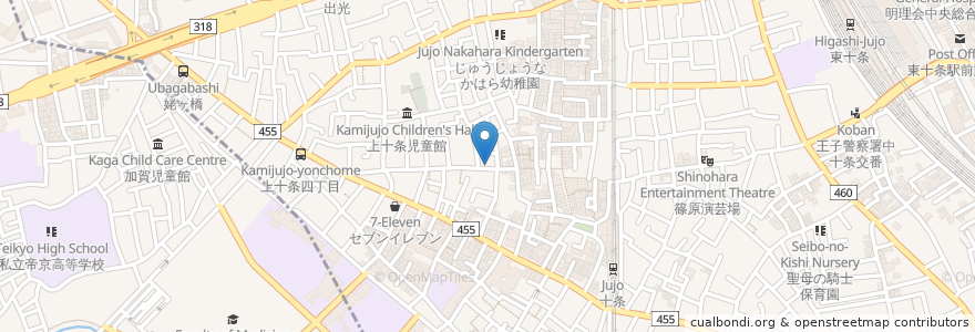 Mapa de ubicacion de 焼肉 麻布 en ژاپن, 東京都, 北区.