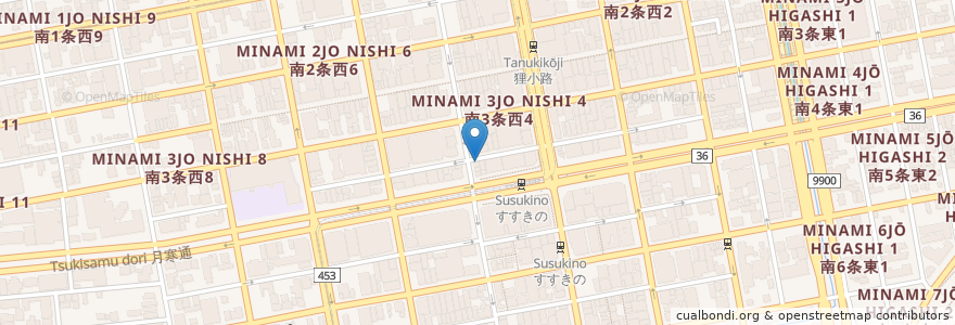 Mapa de ubicacion de 山小屋 en 日本, 北海道, 石狩振興局, 札幌市, 中央区.