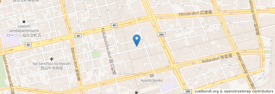 Mapa de ubicacion de キャンティ・ヴォーノ en 日本, 宮城県, 仙台市, 青葉区.