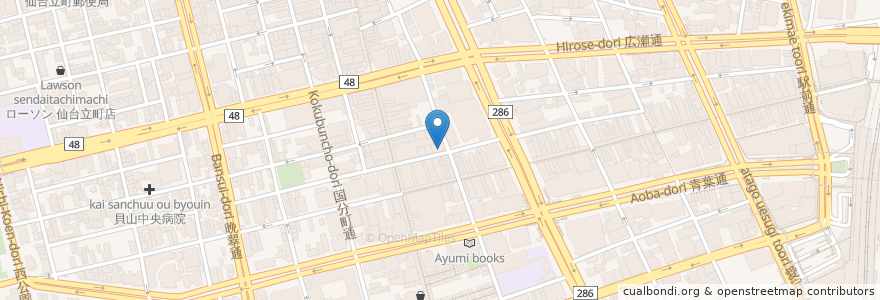 Mapa de ubicacion de 飲食処 なかぐろ en Giappone, 宮城県, 仙台市, 青葉区.