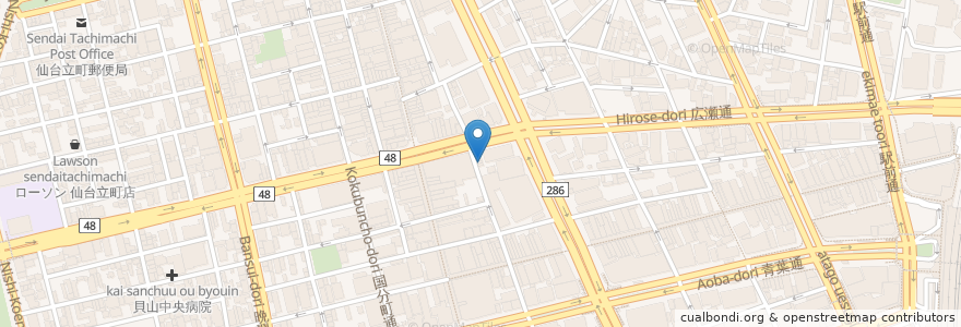 Mapa de ubicacion de 牛たんおやま en Japonya, 宮城県, 仙台市, 青葉区.