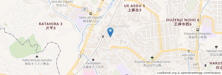 Mapa de ubicacion de 柿生駅前ファミリー歯科 en Japan, Kanagawa Prefecture, Kawasaki, Asao Ward.