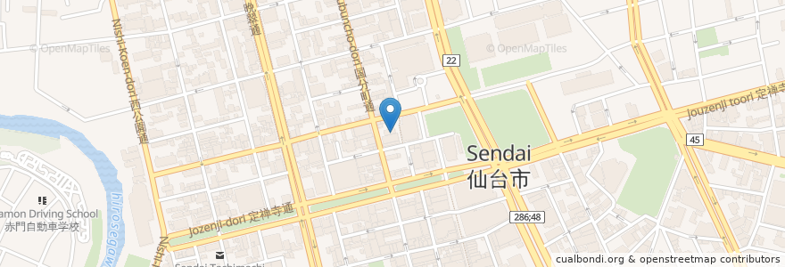 Mapa de ubicacion de とらふぐ・豆腐・日本料理 おのや en Japonya, 宮城県, 仙台市, 青葉区.