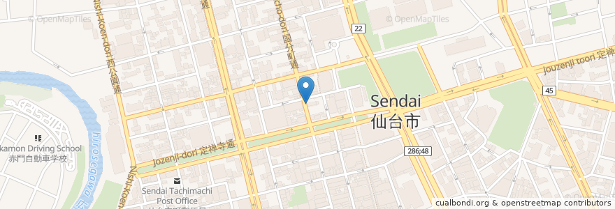 Mapa de ubicacion de おいしい台所12カ月 en 日本, 宮城県, 仙台市, 青葉区.