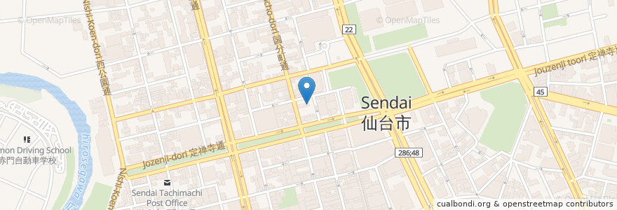Mapa de ubicacion de うな貴 en 일본, 미야기현, 仙台市, 青葉区.