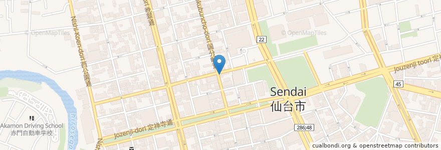 Mapa de ubicacion de 広東飯店 美香園 en 日本, 宫城县, 仙台市, 青葉区.