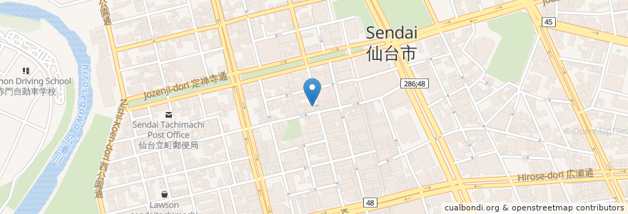 Mapa de ubicacion de 居酒屋あじたろう 仙台店 en اليابان, 宮城県, 仙台市, 青葉区.