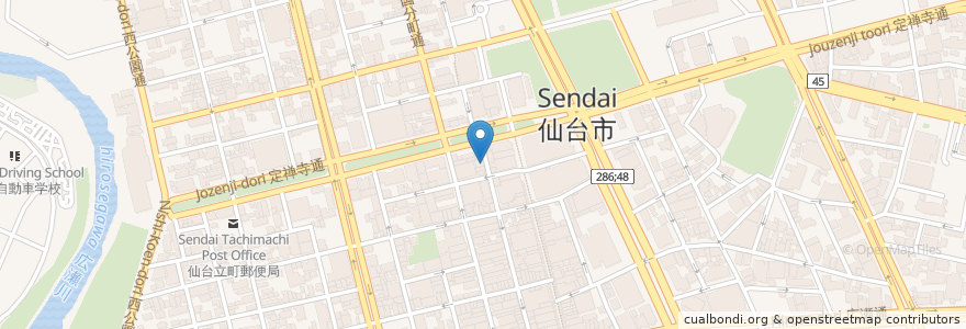 Mapa de ubicacion de 赤い団長の台所 en اليابان, 宮城県, 仙台市, 青葉区.