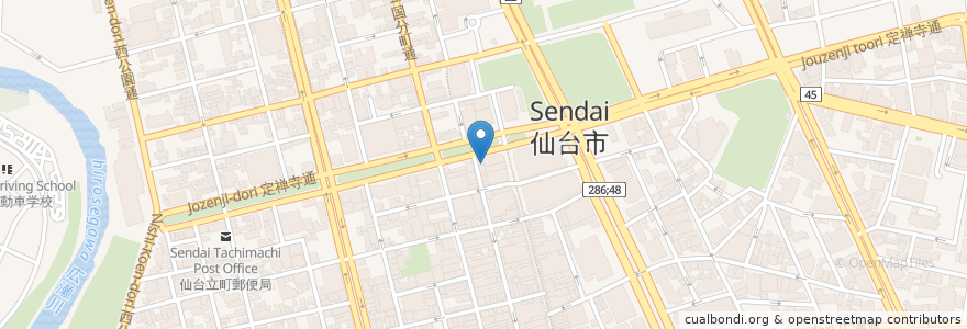 Mapa de ubicacion de 串揚げ居酒屋 油食来 en Japan, Präfektur Miyagi, 仙台市, 青葉区.