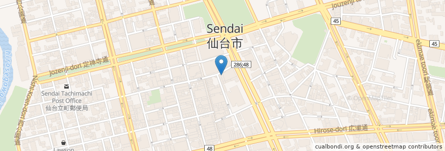 Mapa de ubicacion de 壱萬屋 en Japon, Préfecture De Miyagi, 仙台市, 青葉区.