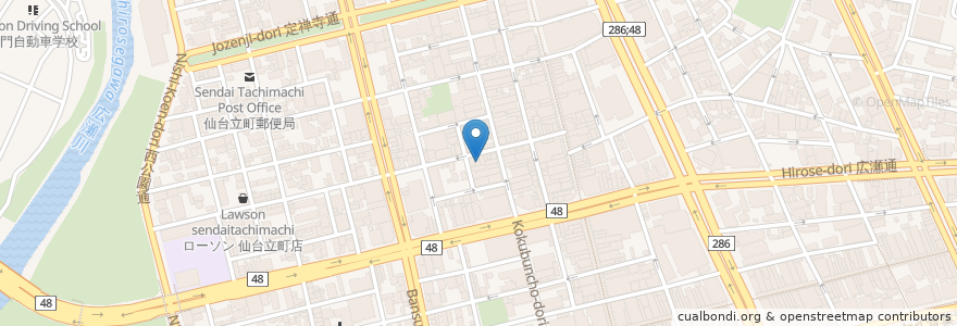 Mapa de ubicacion de 和と炭とやきとり なみなみ en 日本, 宮城県, 仙台市, 青葉区.