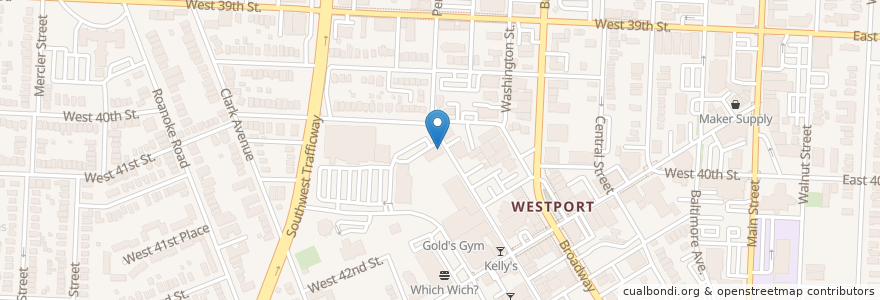Mapa de ubicacion de Westport Coffee House en アメリカ合衆国, ミズーリ州, Kansas City, Jackson County.