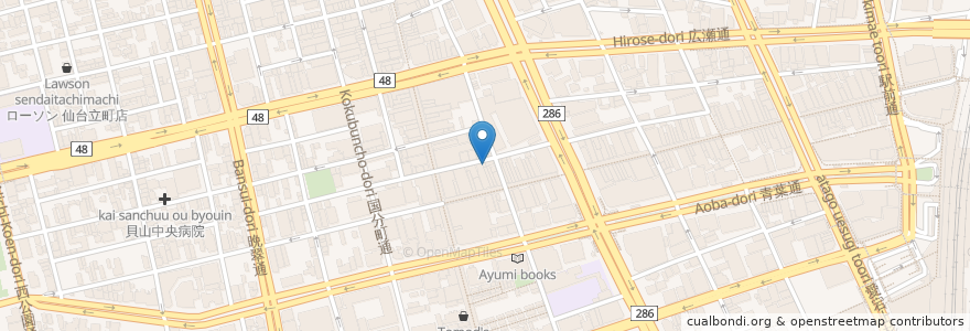 Mapa de ubicacion de 地魚屋台 天海のろばた 分店 en اليابان, 宮城県, 仙台市, 青葉区.