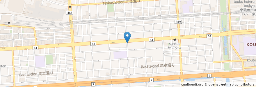 Mapa de ubicacion de 梁山泊 en ژاپن, 東京都, 墨田区.