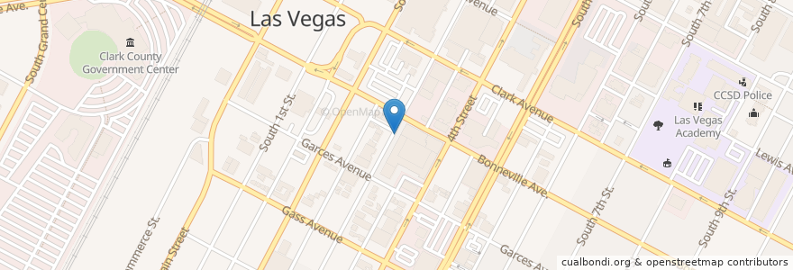 Mapa de ubicacion de 3rd & Bonnevillle Bike Share en 美利坚合众国/美利堅合眾國, 内华达州 / 內華達州, Clark County, Las Vegas.