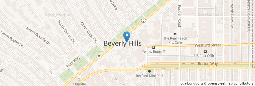 Mapa de ubicacion de Beverly Hills Police en Соединённые Штаты Америки, Калифорния, Los Angeles County, Лос-Анджелес, Beverly Hills.