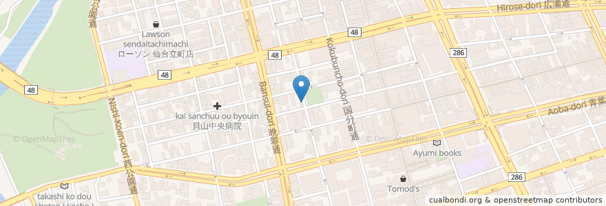 Mapa de ubicacion de コーヒービーンズストアろじーな en Japonya, 宮城県, 仙台市, 青葉区.