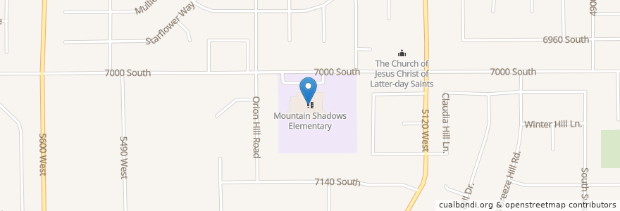 Mapa de ubicacion de Mountain Shadows Elementary en Verenigde Staten, Utah, Salt Lake County, West Jordan.