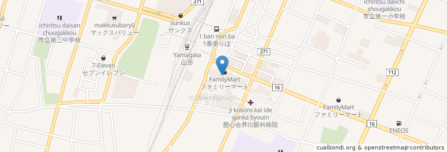 Mapa de ubicacion de 商工中金 山形支店 en Japan, Präfektur Yamagata, 山形市.