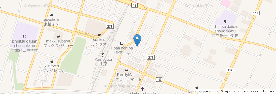 Mapa de ubicacion de 宝来寿司 en Japan, Yamagata Prefecture, Yamagata.