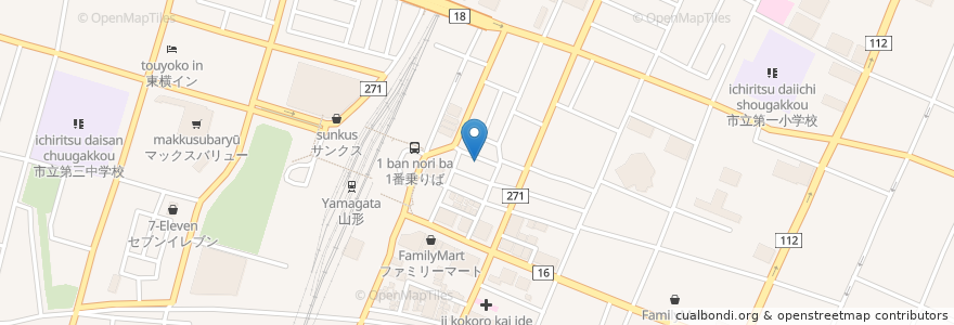 Mapa de ubicacion de やきとり小柳 en Japón, Prefectura De Yamagata, 山形市.